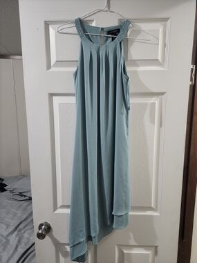 White House Black Market Aqua High-Low Pleated Halter Dress